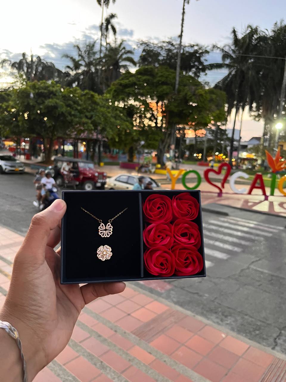 Combo Trébol Corazón + Caja de Rosas 🍀❤️🌹✨🎁
