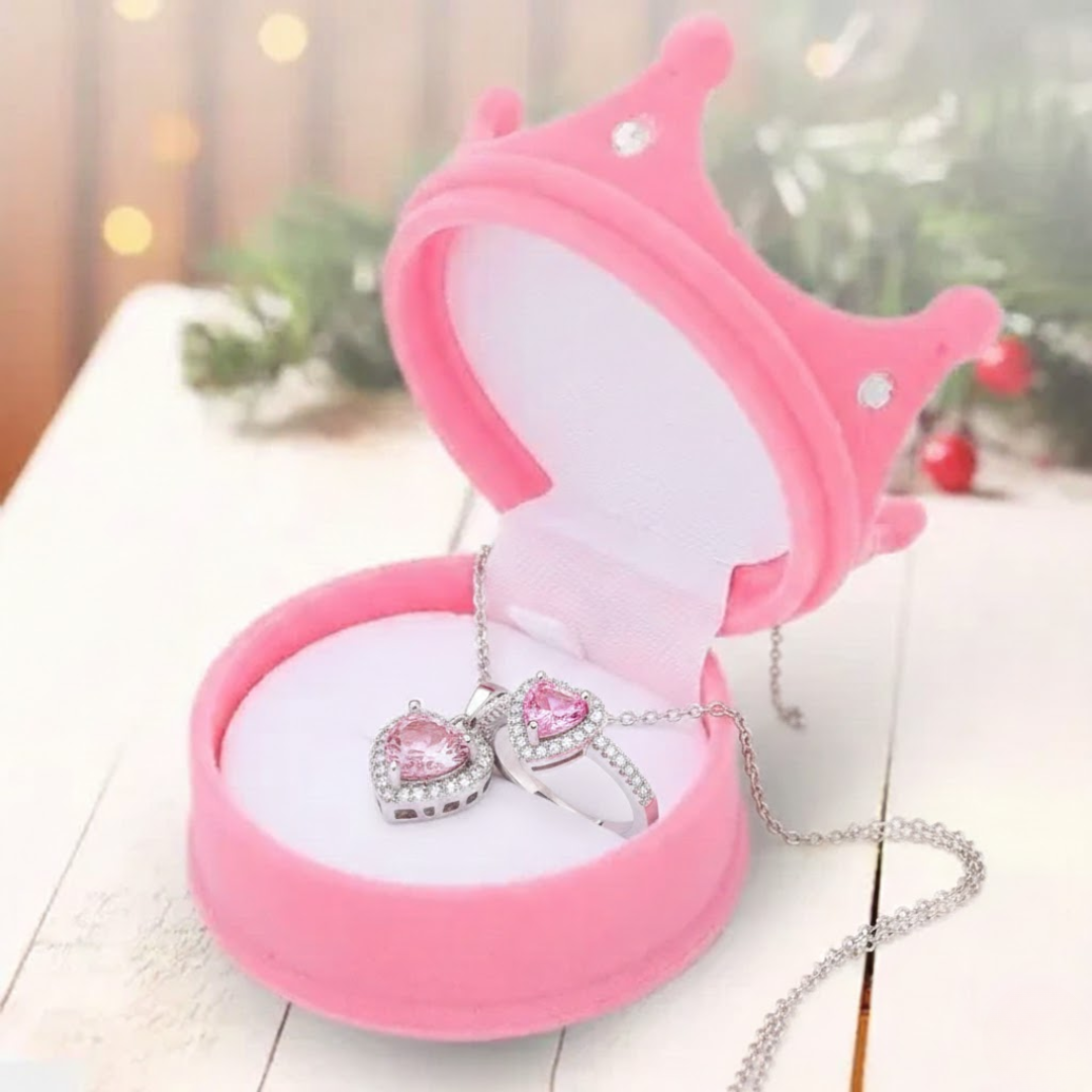 Set Anillo y Collar Corazón + Caja Corona ❤️👑✨🎁