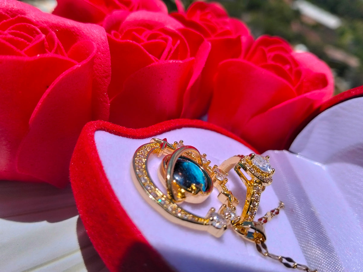 Set Conexión Cósmica + Caja Corazón 🪐❤️💎✨🎁