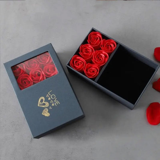 Caja con Rosas Artificiales Azul Oscuro 💙🌹✨🎁
