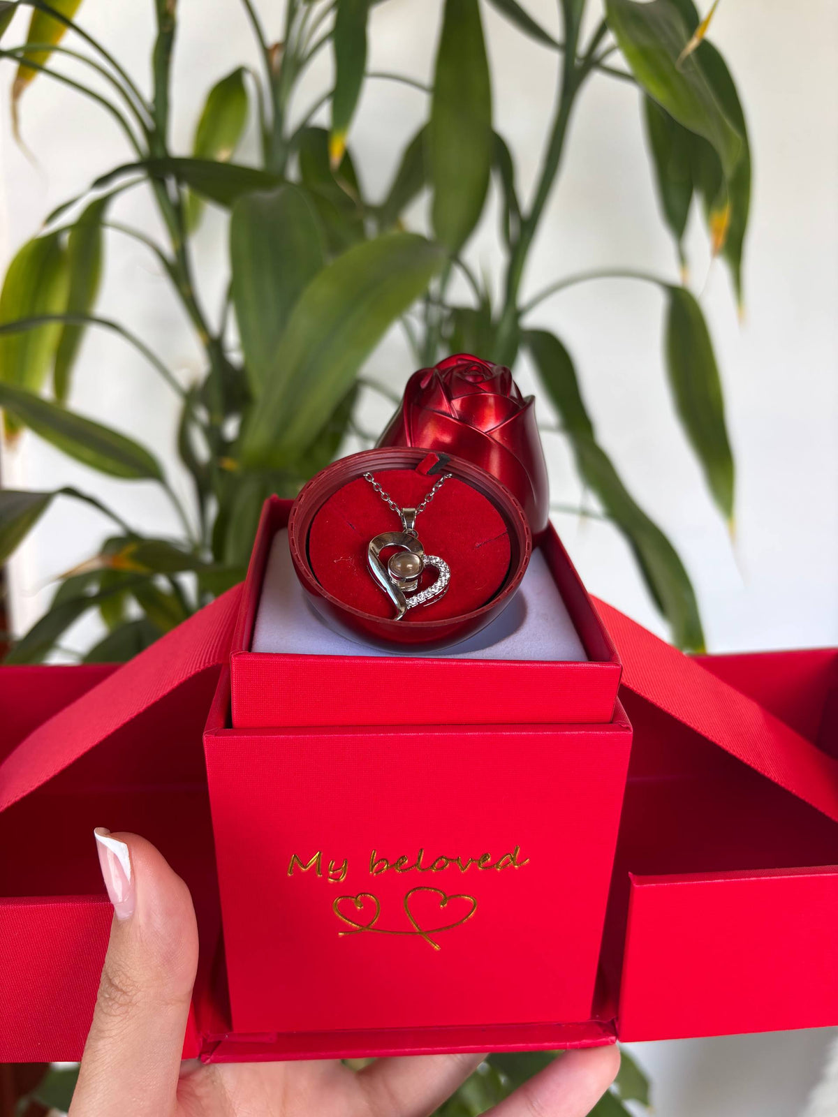 Collar “Te Amo” en 100 Idiomas + Caja de Lujo 1 Rosa ❤️🌹✨