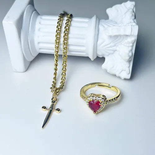 Pulsera + Anillo Espada Corazón + Caja de Regalo ⚔️❤️✨