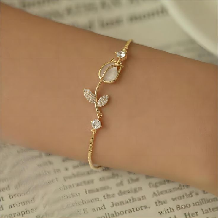 Pulsera Tulipán Flor Blanco + Caja de Regalo 🤍🌷✨