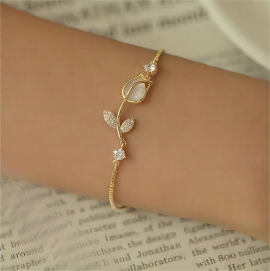 Pulsera Tulipán Flor Blanco + Caja de Regalo 🤍🌷✨