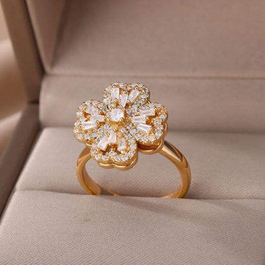 Anillo Trébol Corazón Giratorio + Caja de Regalo 🍀❤️✨