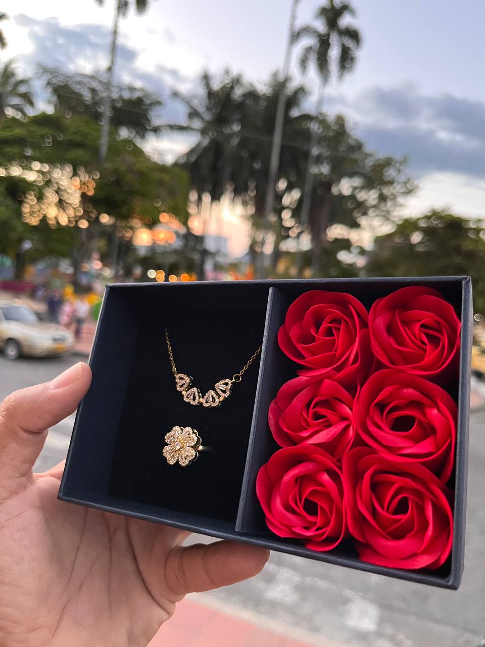 Combo Trébol Corazón + Caja de Rosas 🍀❤️🌹✨🎁