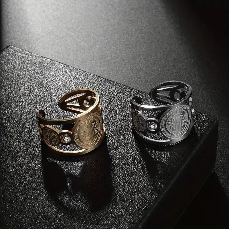 Anillo Sello San Benito + Caja de Regalo ✨🙏💍