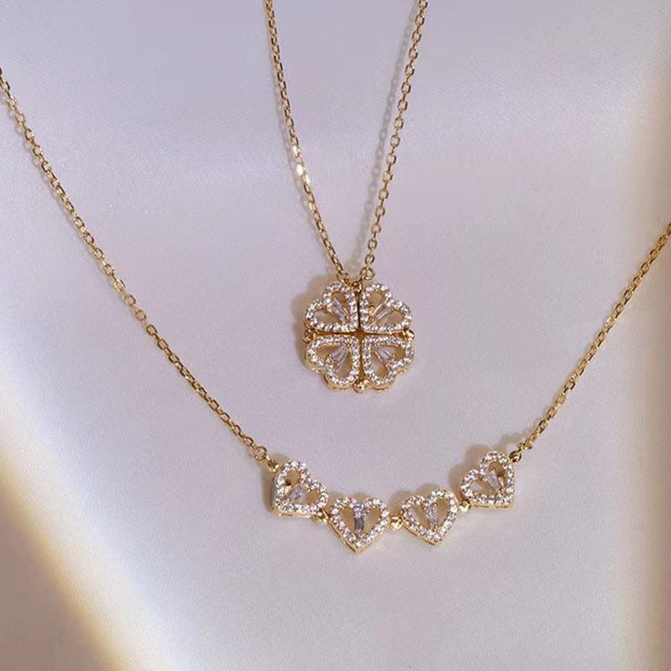 Collar Trébol Corazón + Caja de Lujo 1 Rosa 🍀❤️🌹✨🎁