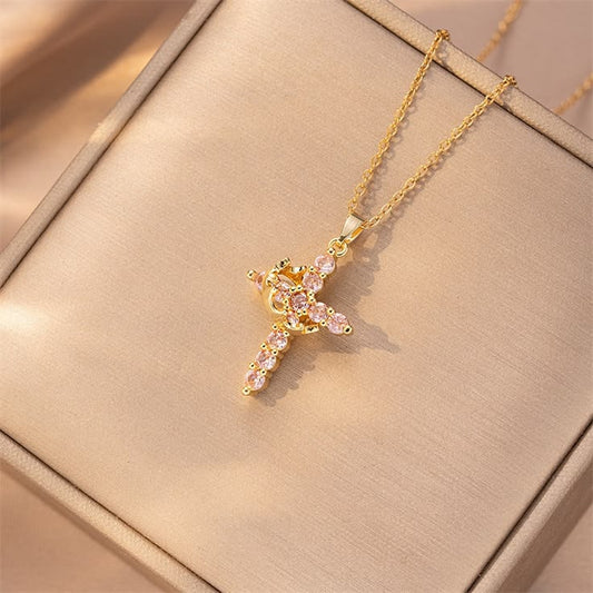 Collar Cruz Corona + Caja de Regalo ✝️👑✨