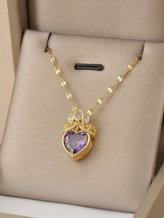 Collar Corazón Rapunzel + Caja de Regalo + Tarjeta 💜👑✨🎁