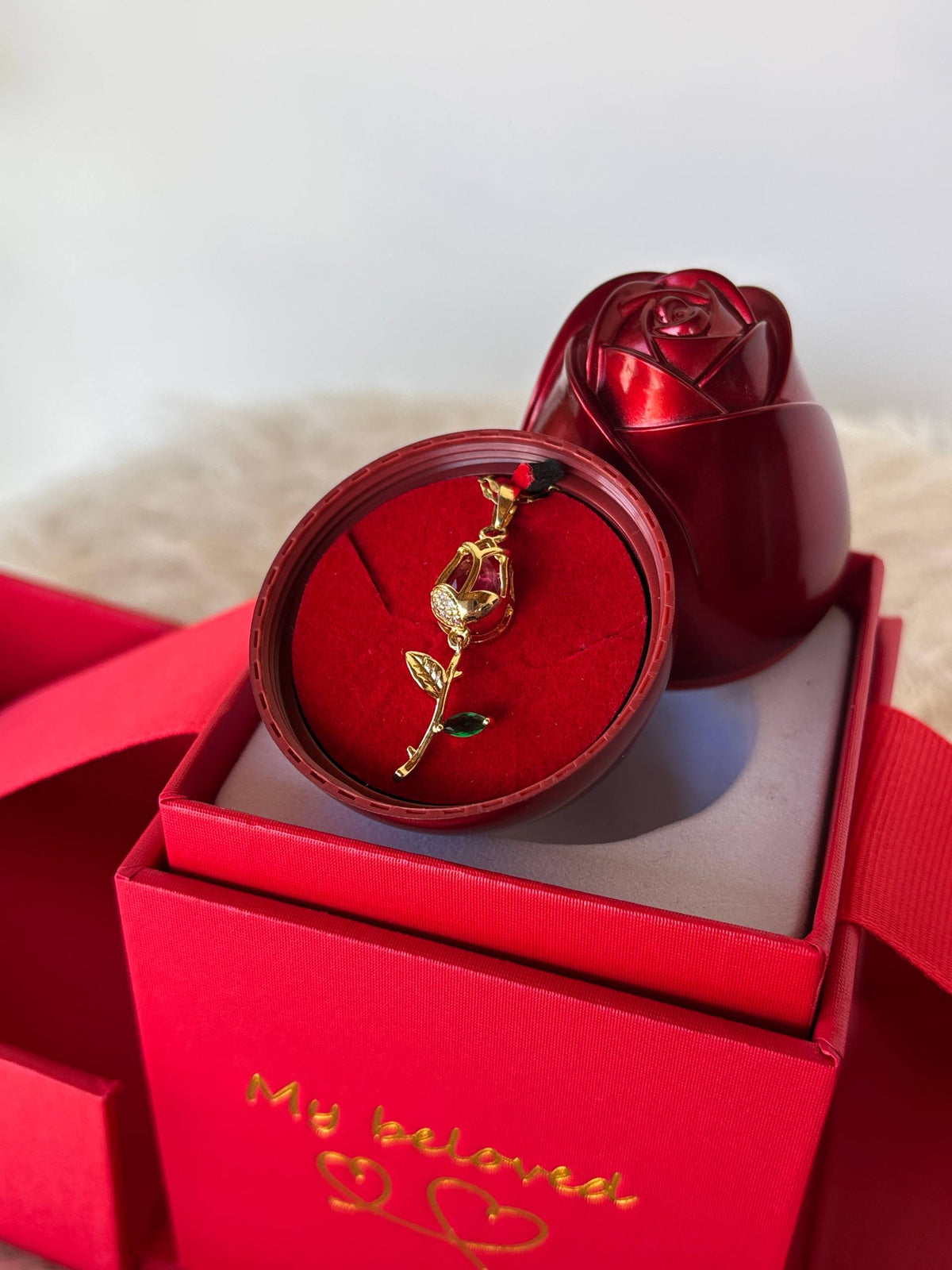 Collar Rosa Roja + Caja de Lujo 1 Rosa 🌹❤️✨