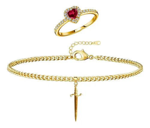 Pulsera + Anillo Espada Corazón + Caja de Regalo ⚔️❤️✨