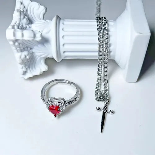 Pulsera + Anillo Espada Corazón + Caja de Regalo ⚔️❤️✨